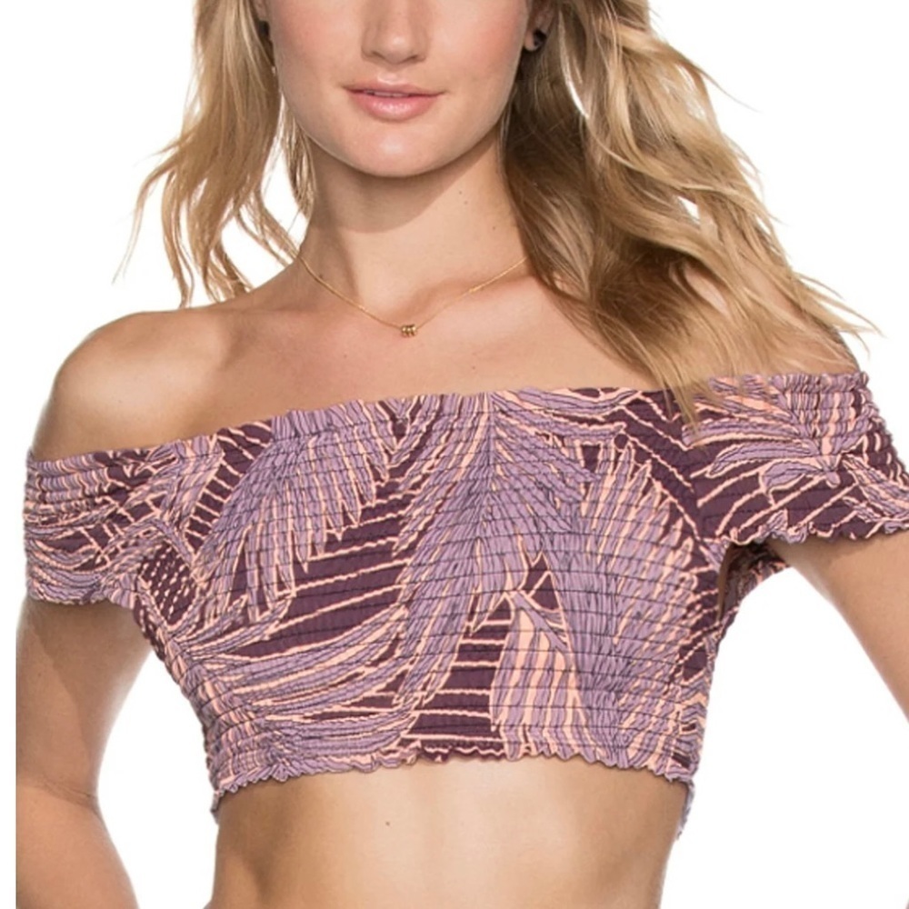 Maaji Womens Second Nature Smocked Off the Shoulder Bikini Top Sz Large Swimwear